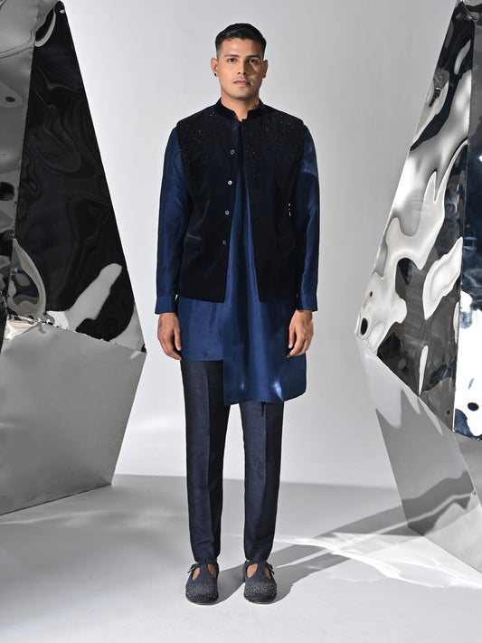 Handcrafted Navy Blue Bundi Set