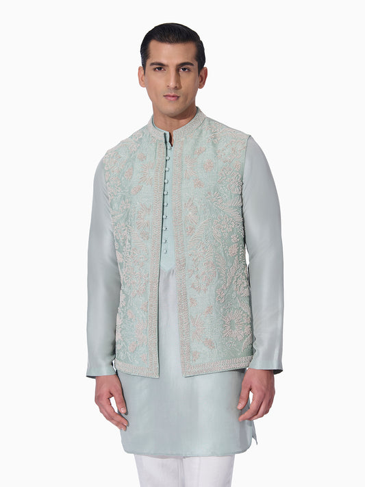 Green Lilly Embroidered Bundi Set