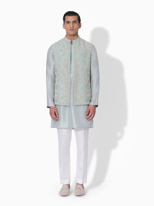 Green Lilly Embroidered Bundi Set