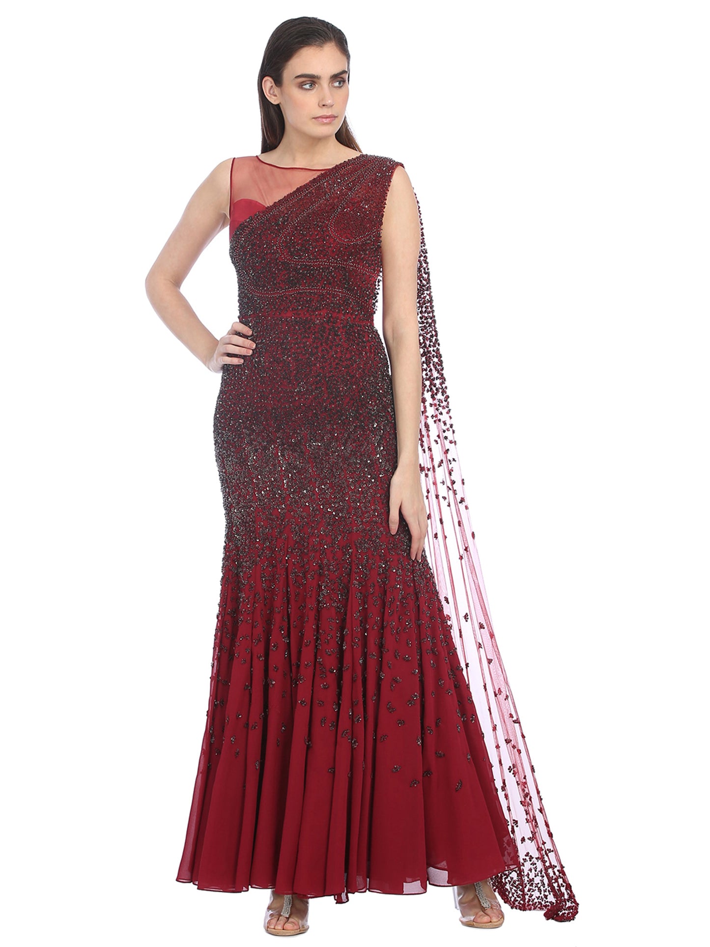Clavier Embellished Saree Gown