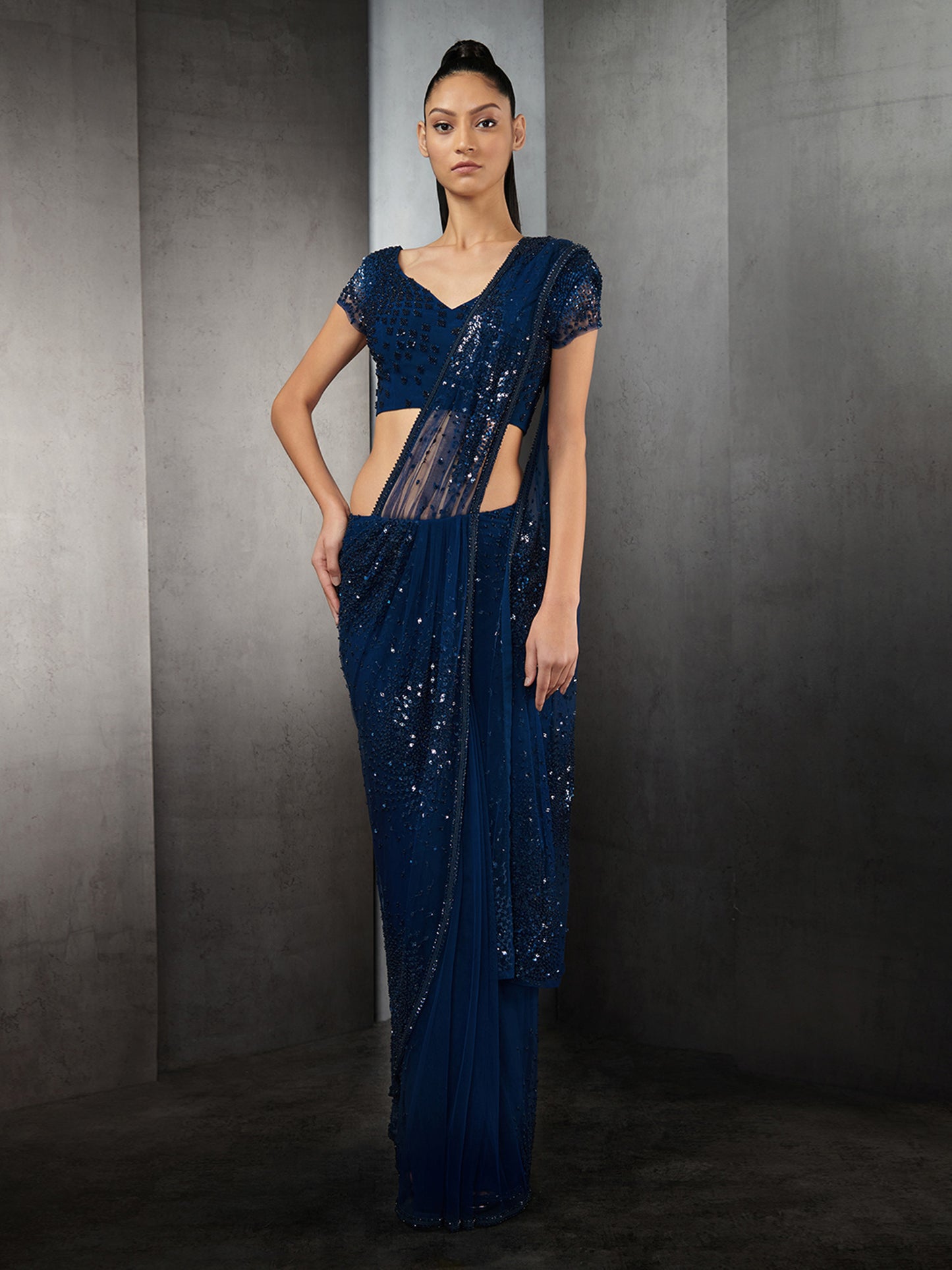 Pre Stitched Sequin Crystal Beaded Embroidered Saree