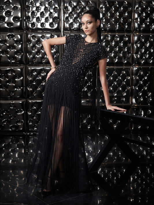 Stellar Black Fringe Dress