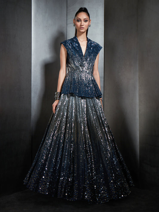 Arrow Sequin Jacket With Ombre Lehenga
