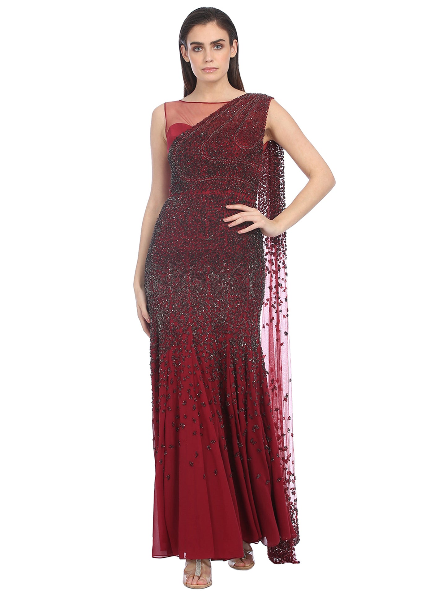 Clavier Embellished Saree Gown