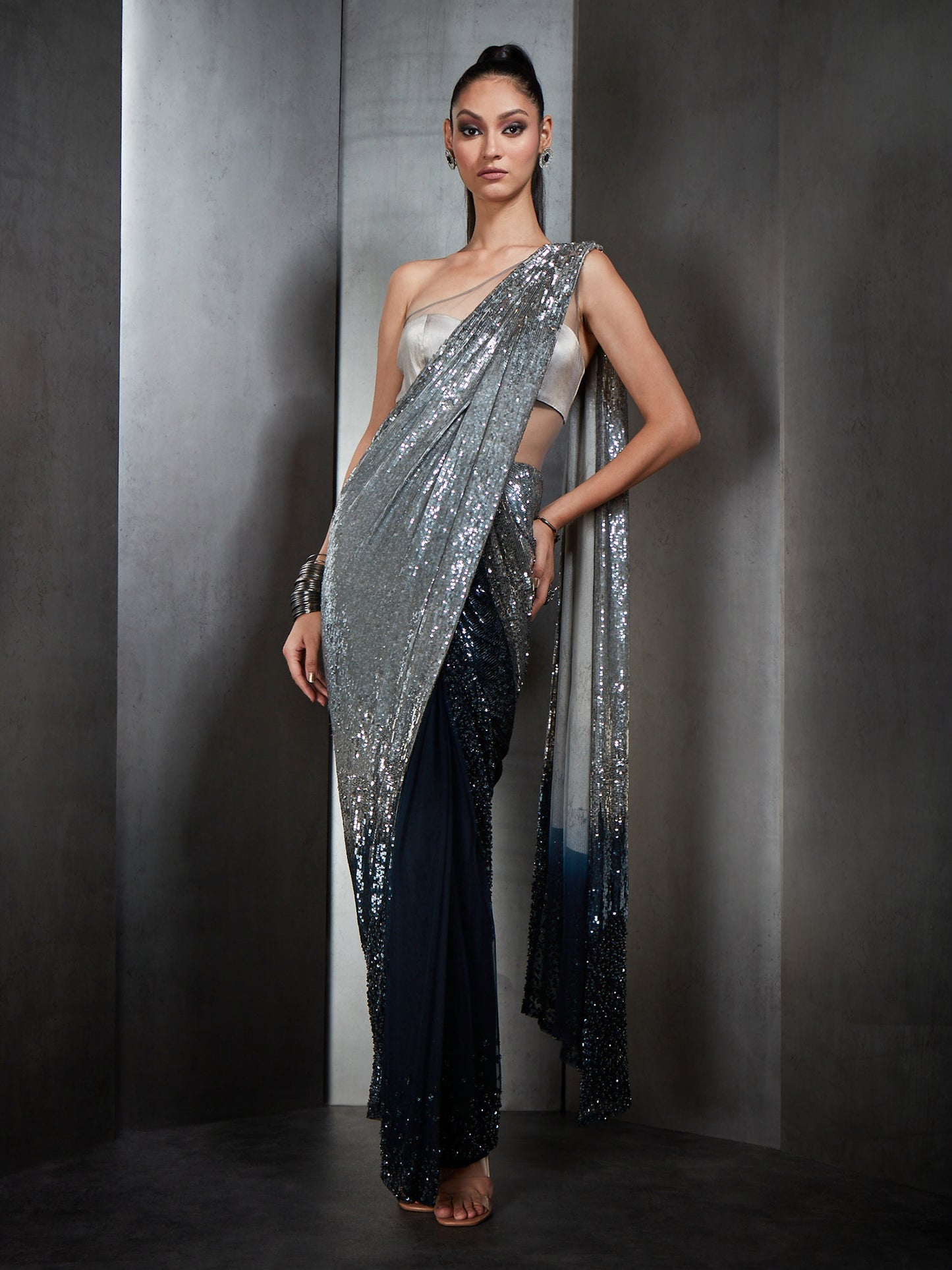 One Shoulder Saree Gown
