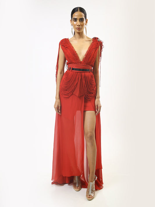 Claret Draped Chiffon Skirt