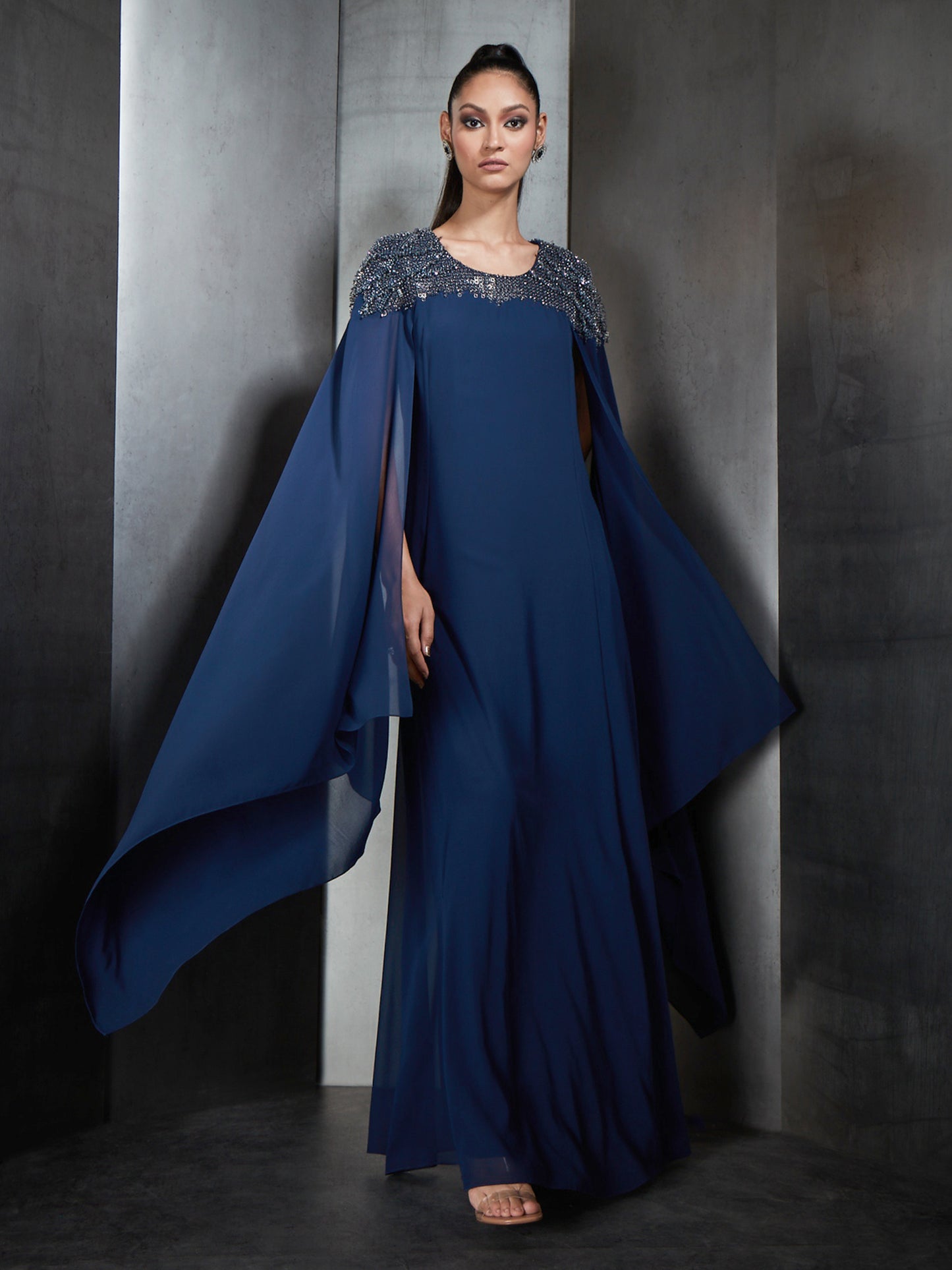 Embroidered Long Kaftan With Cape Sleeves