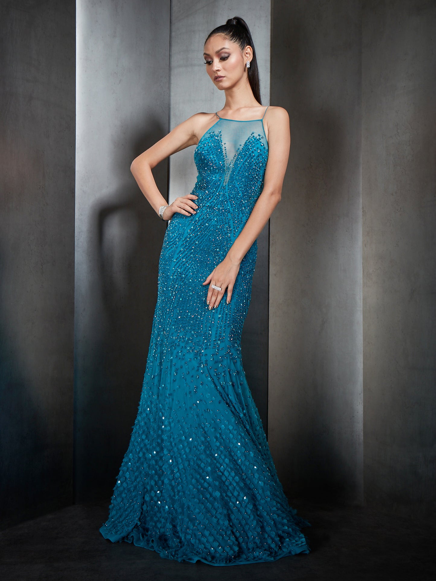 Heavily Embellished Fish Cut Gown