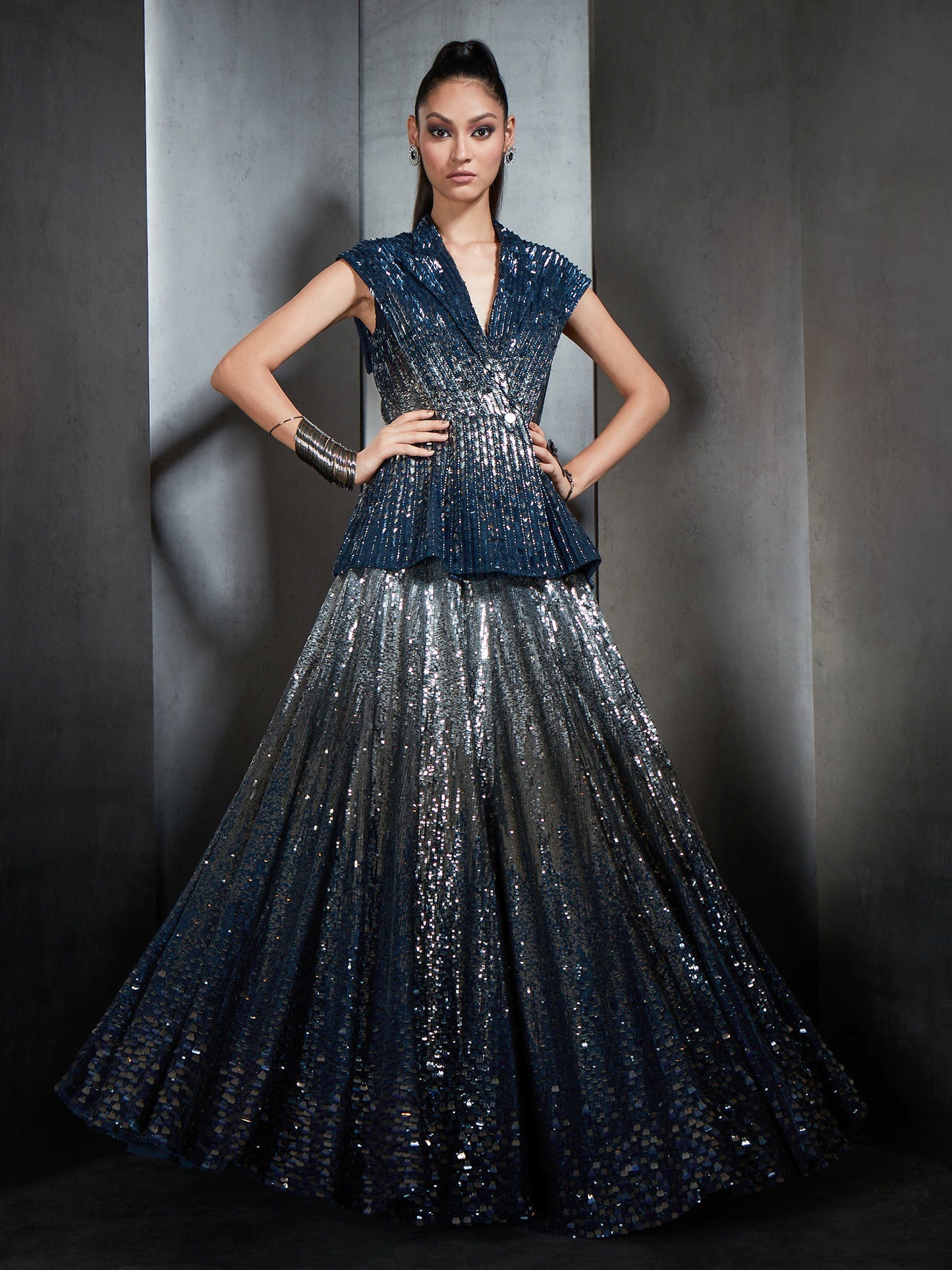 Arrow Sequin Jacket With Ombre Lehenga