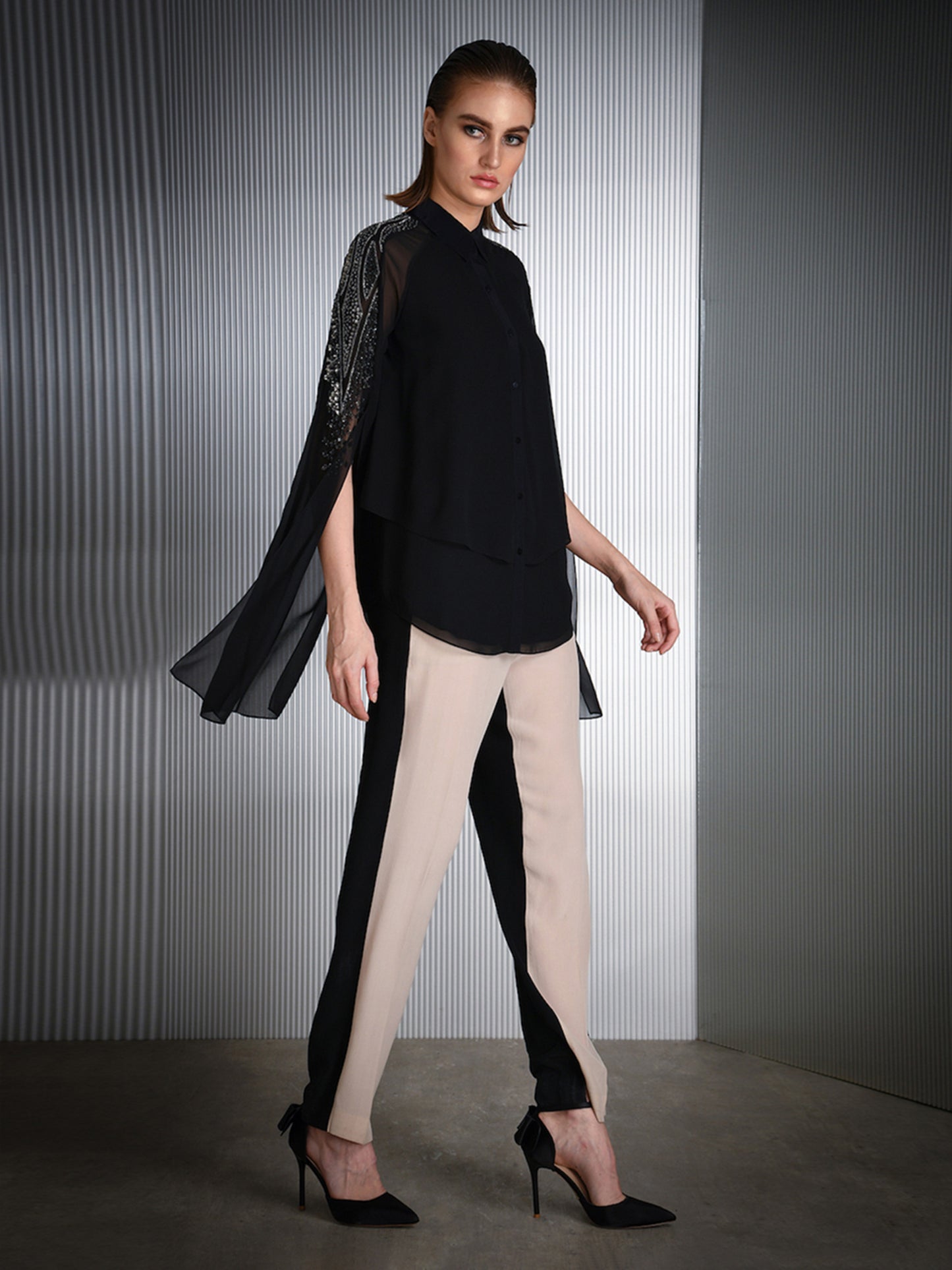 Paneled Shirt With Slit Sleeves