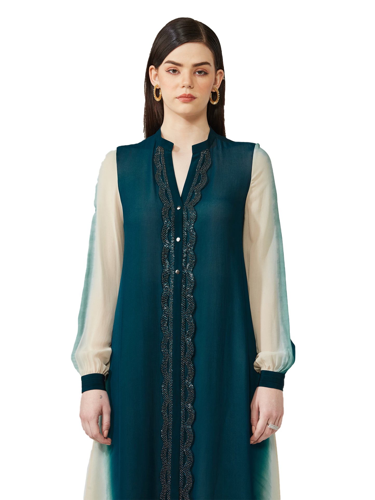 Asymmetric Embellished Ombre Kurta Set