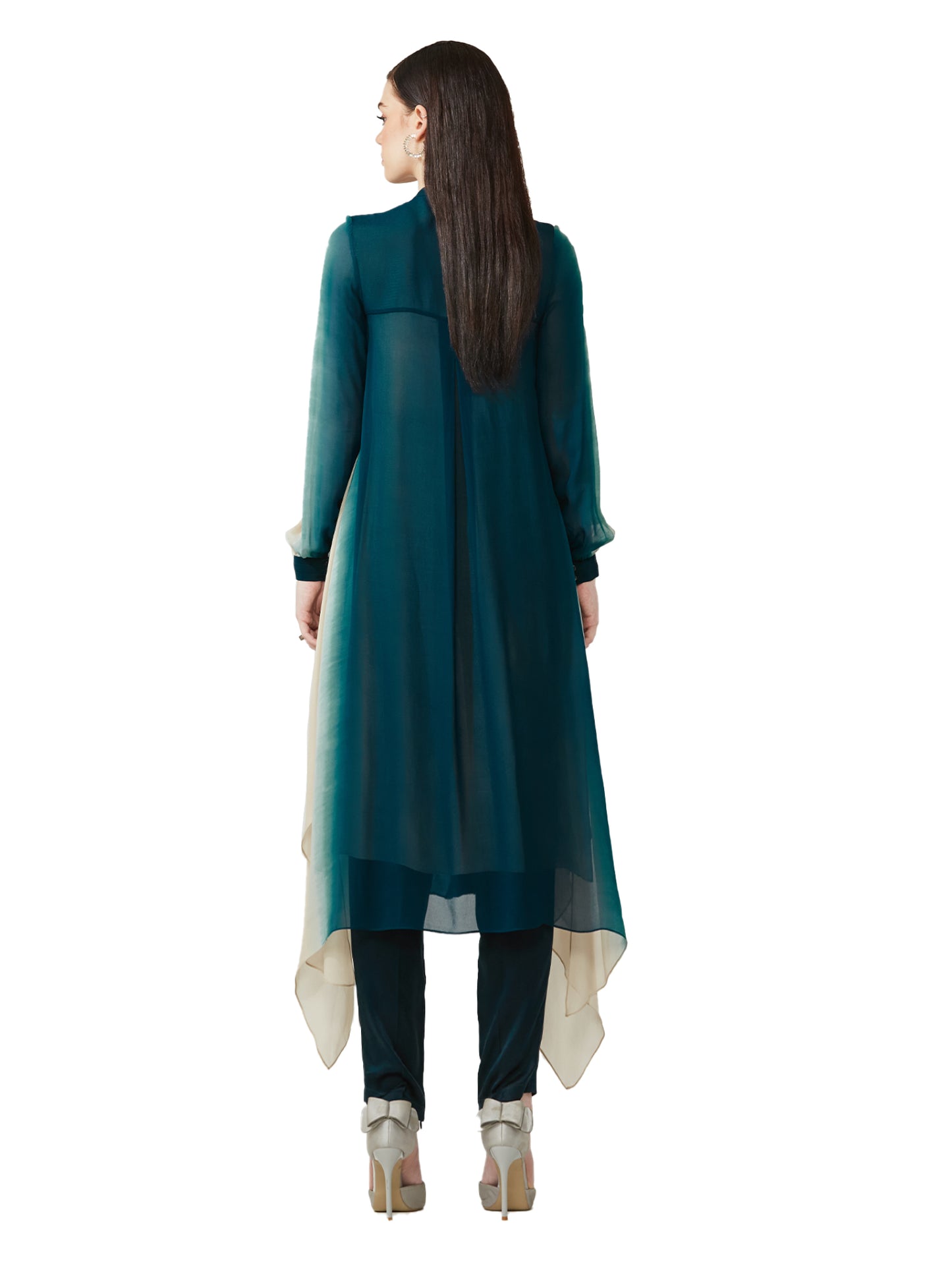 Asymmetric Embellished Ombre Kurta Set