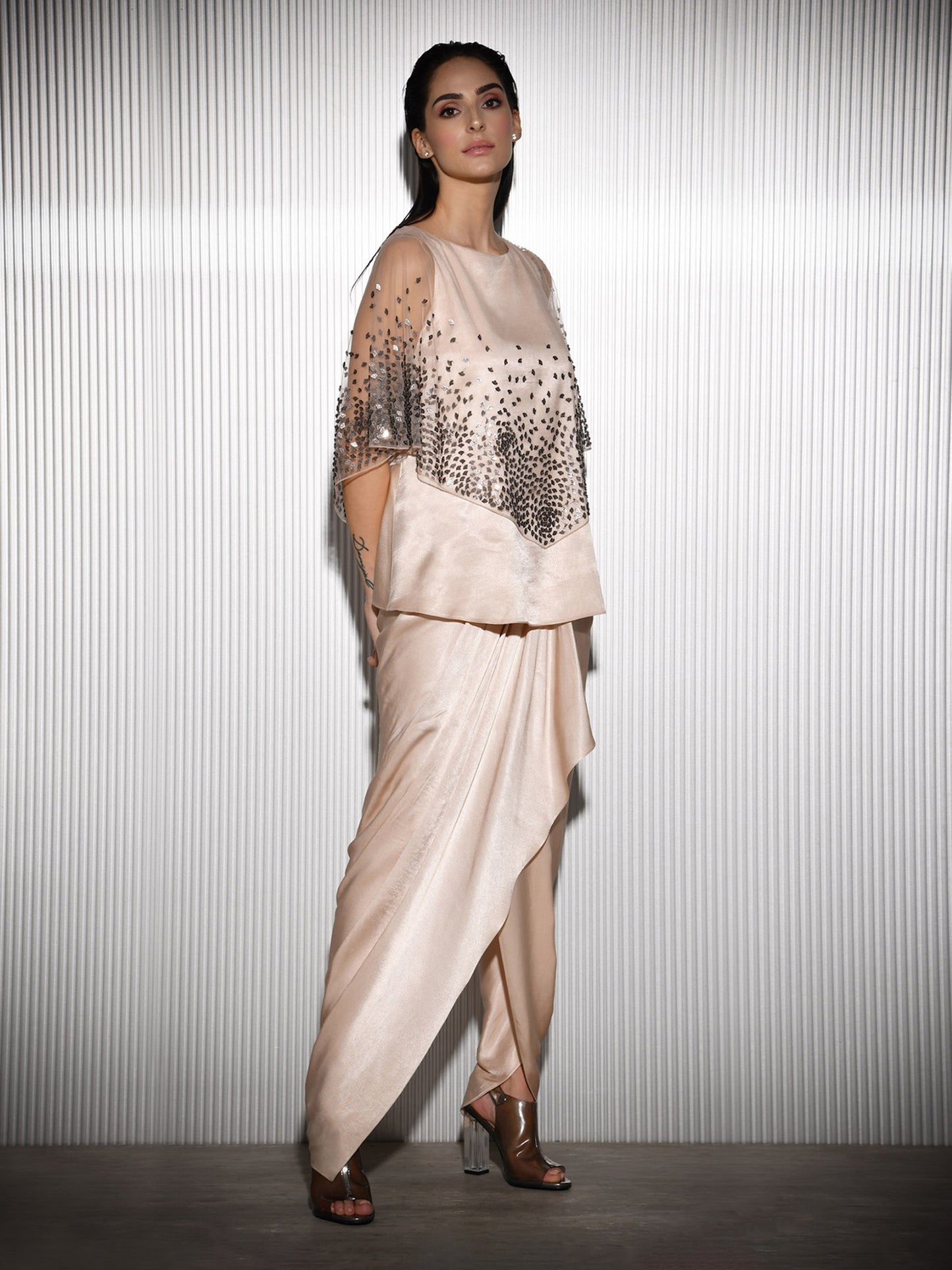 Seashell Metallic Cape Top With Embellishment