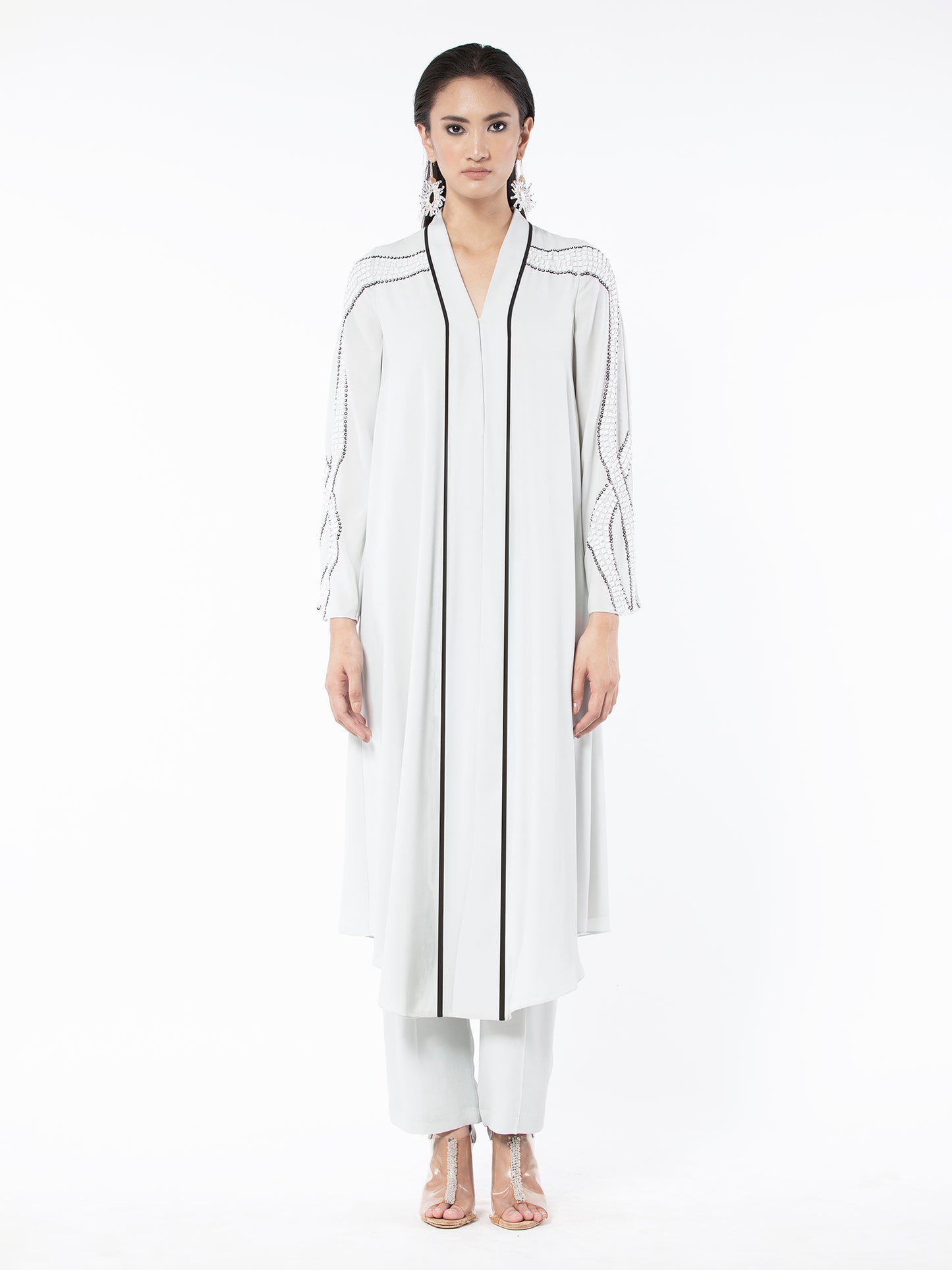 Ice Blue Applique Long Kurta Set