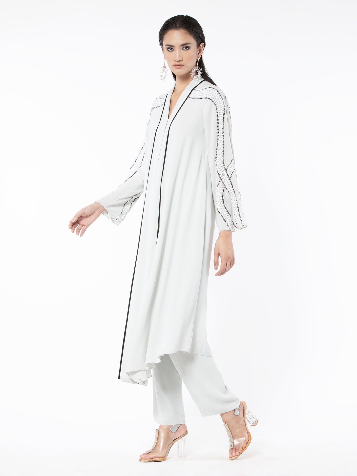 Ice Blue Applique Long Kurta Set