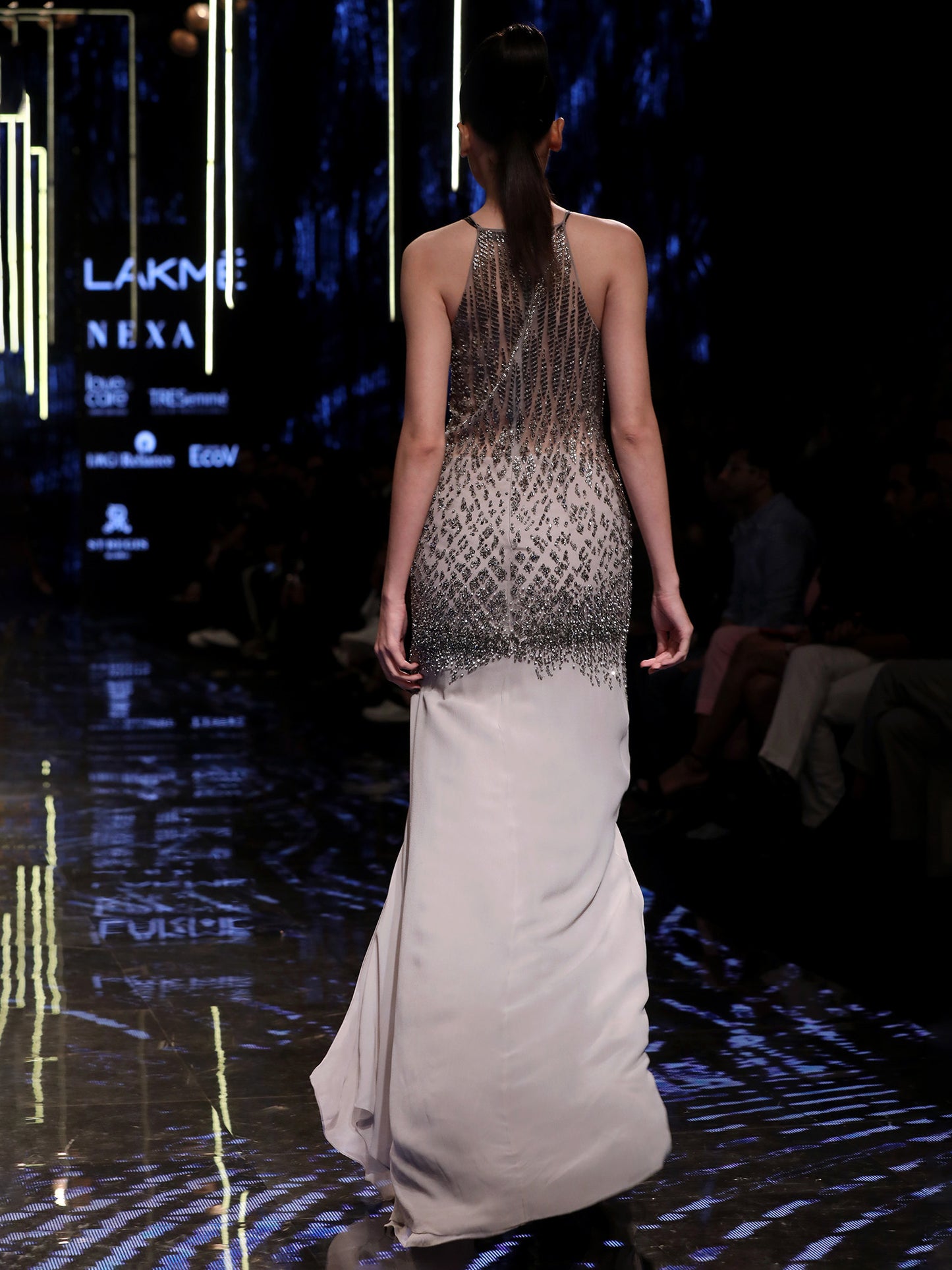 Grey Embellished Halter Neck Dress