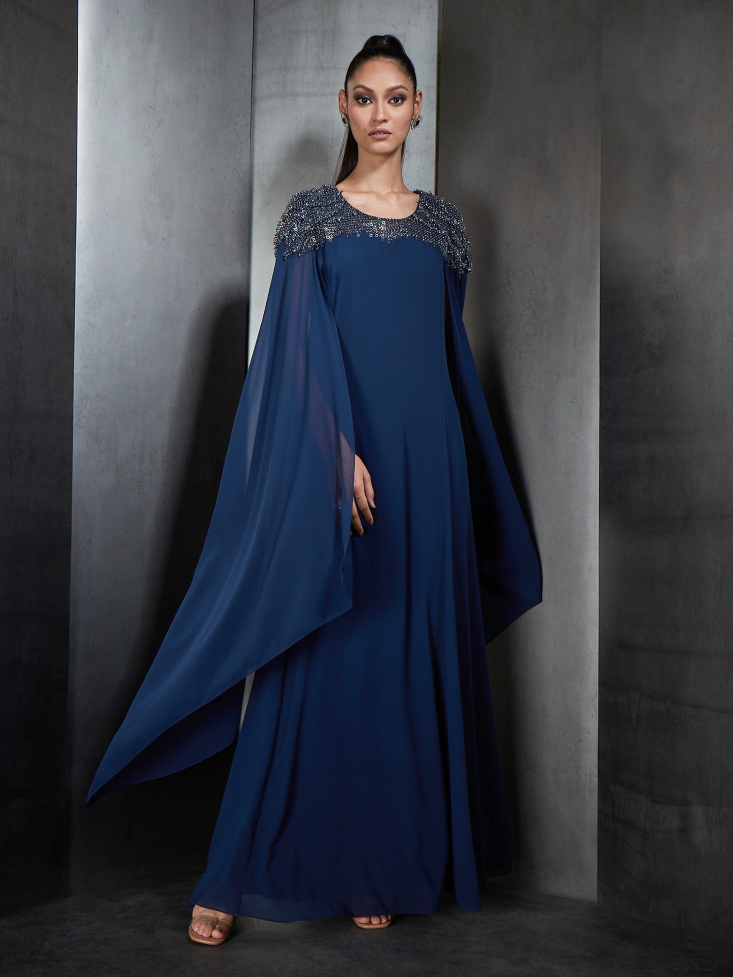 Embroidered Long Kaftan With Cape Sleeves