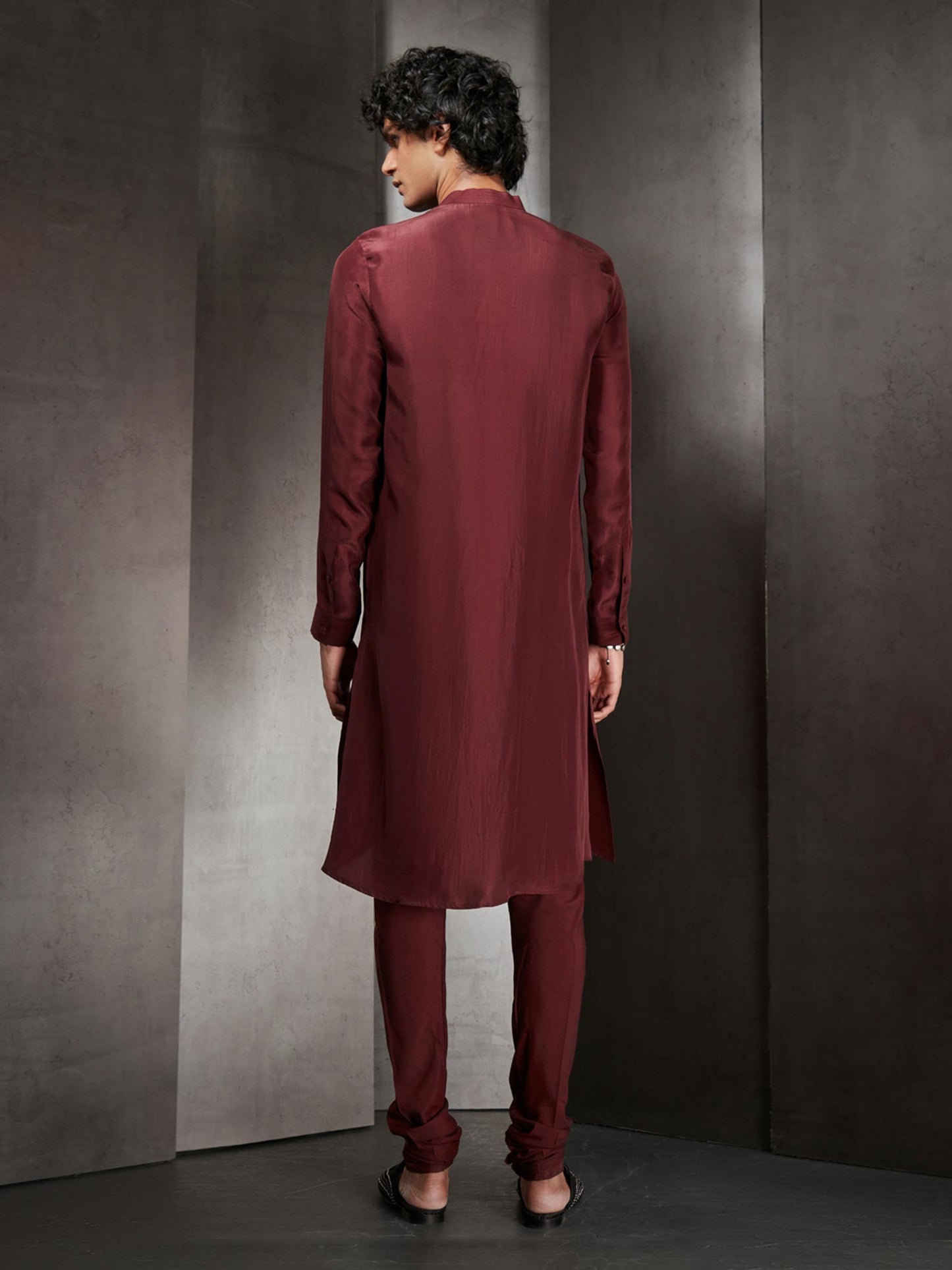 Maroon Zari Pintuck Silk Kurta Set