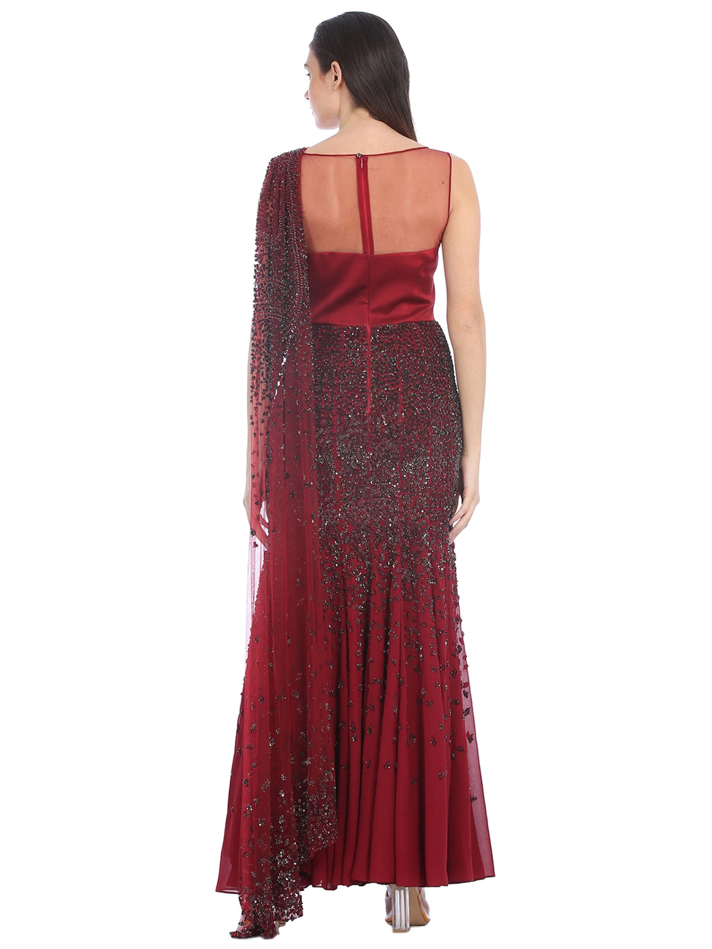 Clavier Embellished Saree Gown