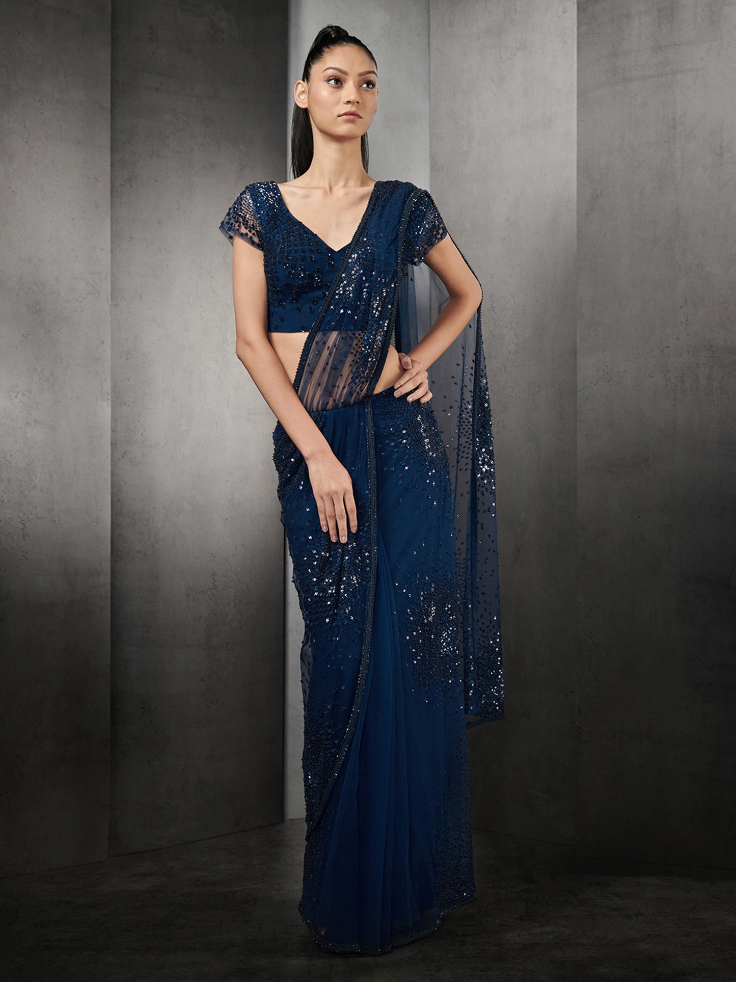 Pre Stitched Sequin Crystal Beaded Embroidered Saree