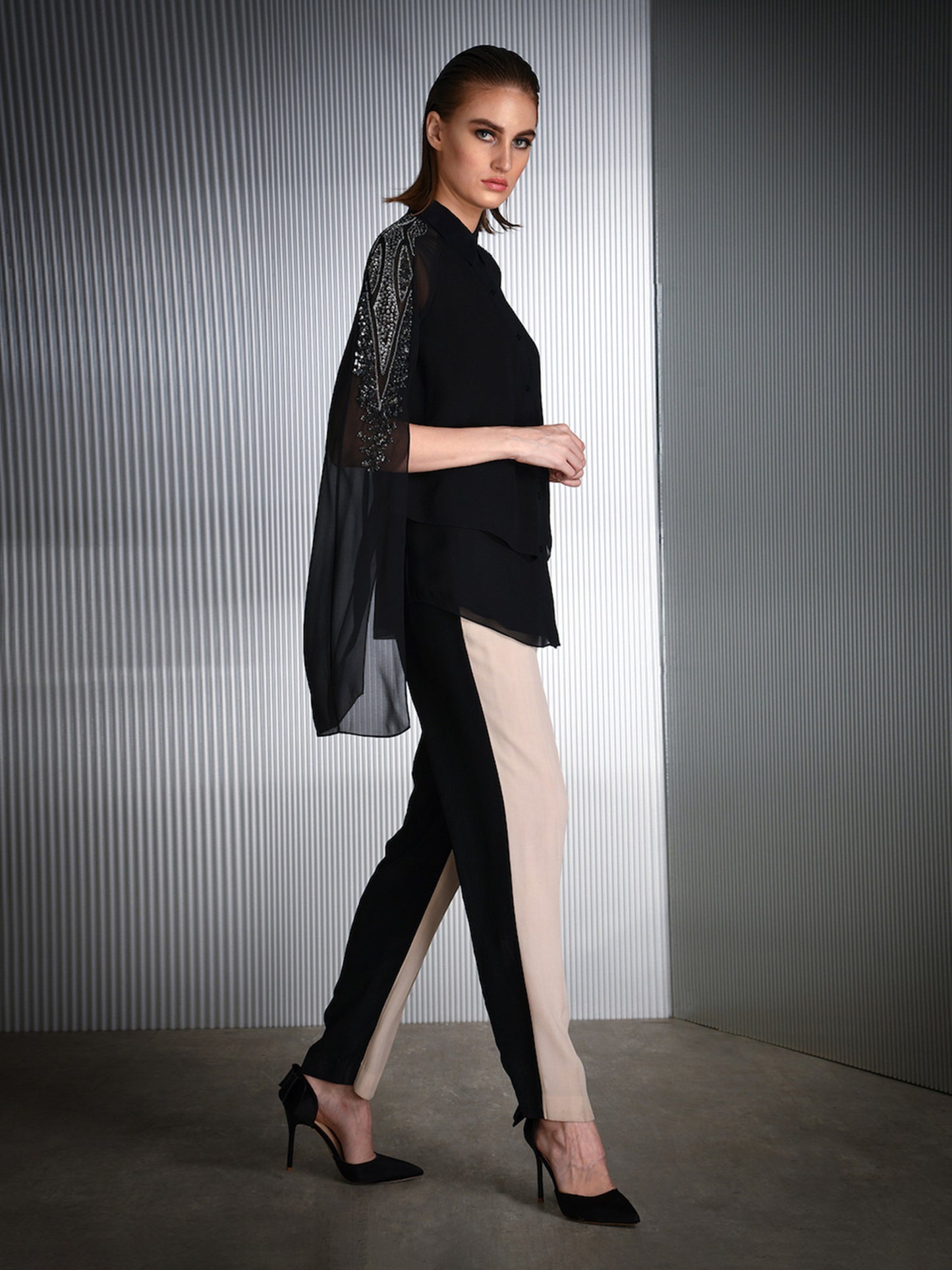 Paneled Shirt With Slit Sleeves