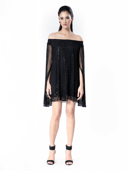 Black Off-Shoulder Embellished Dress