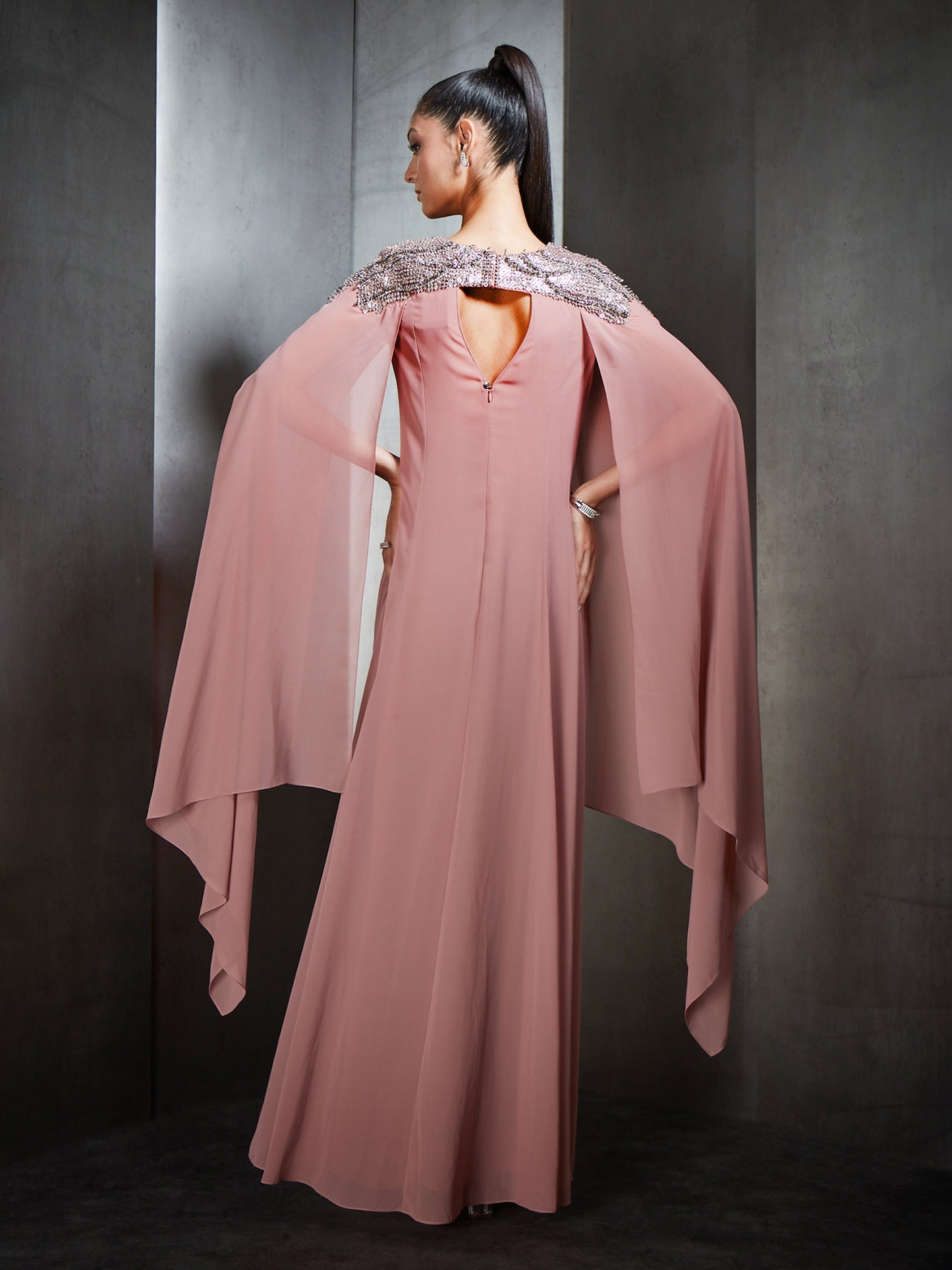 Embroidered Long Kaftan With Cape Sleeves