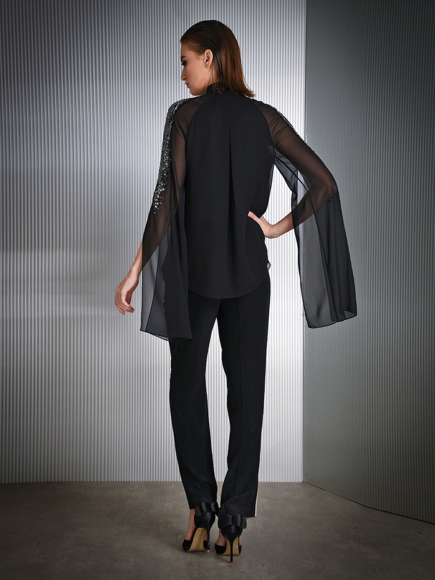Paneled Shirt With Slit Sleeves