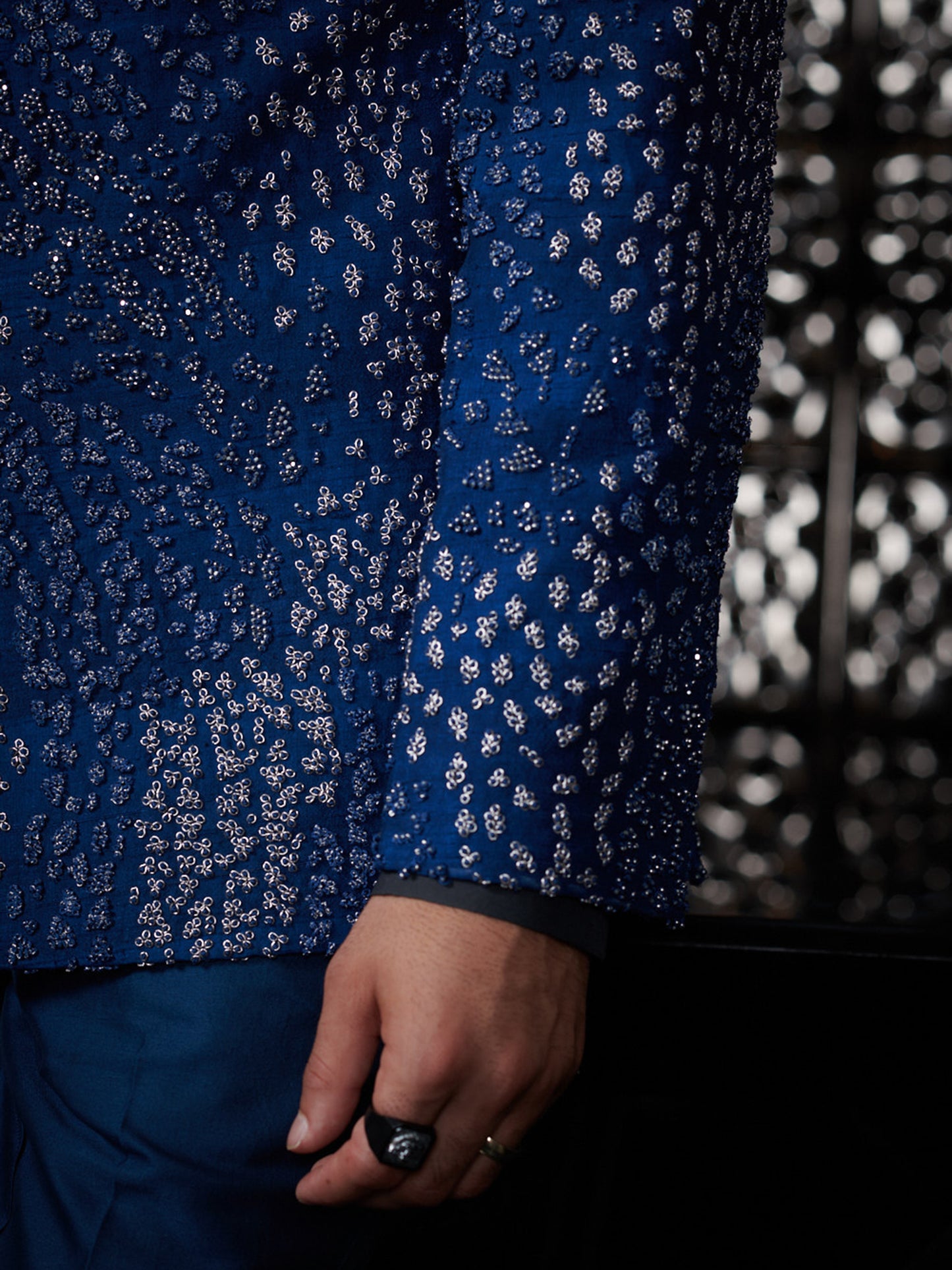 Galaxy Blue Meadow Bandhgala Set