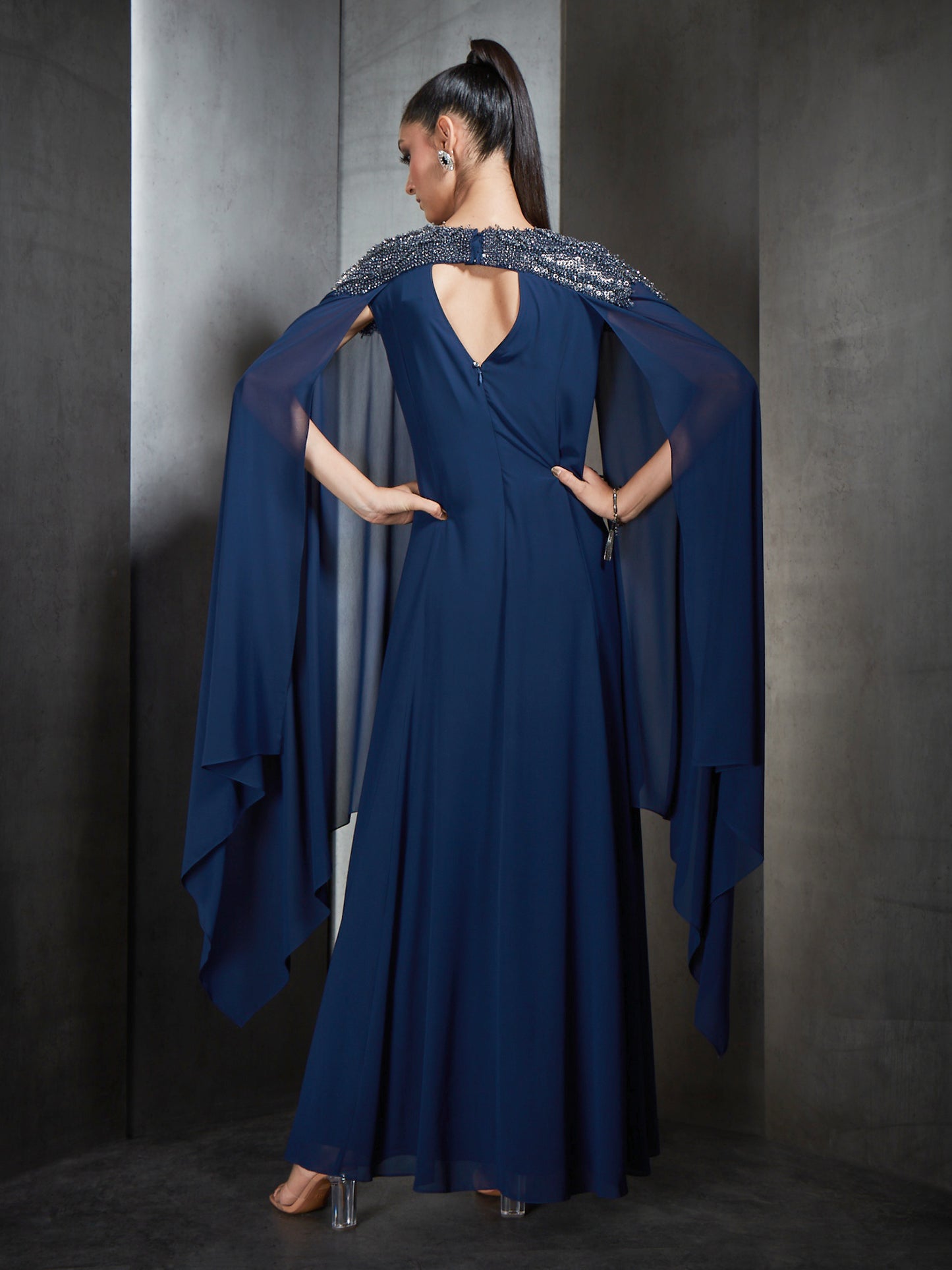 Embroidered Long Kaftan With Cape Sleeves