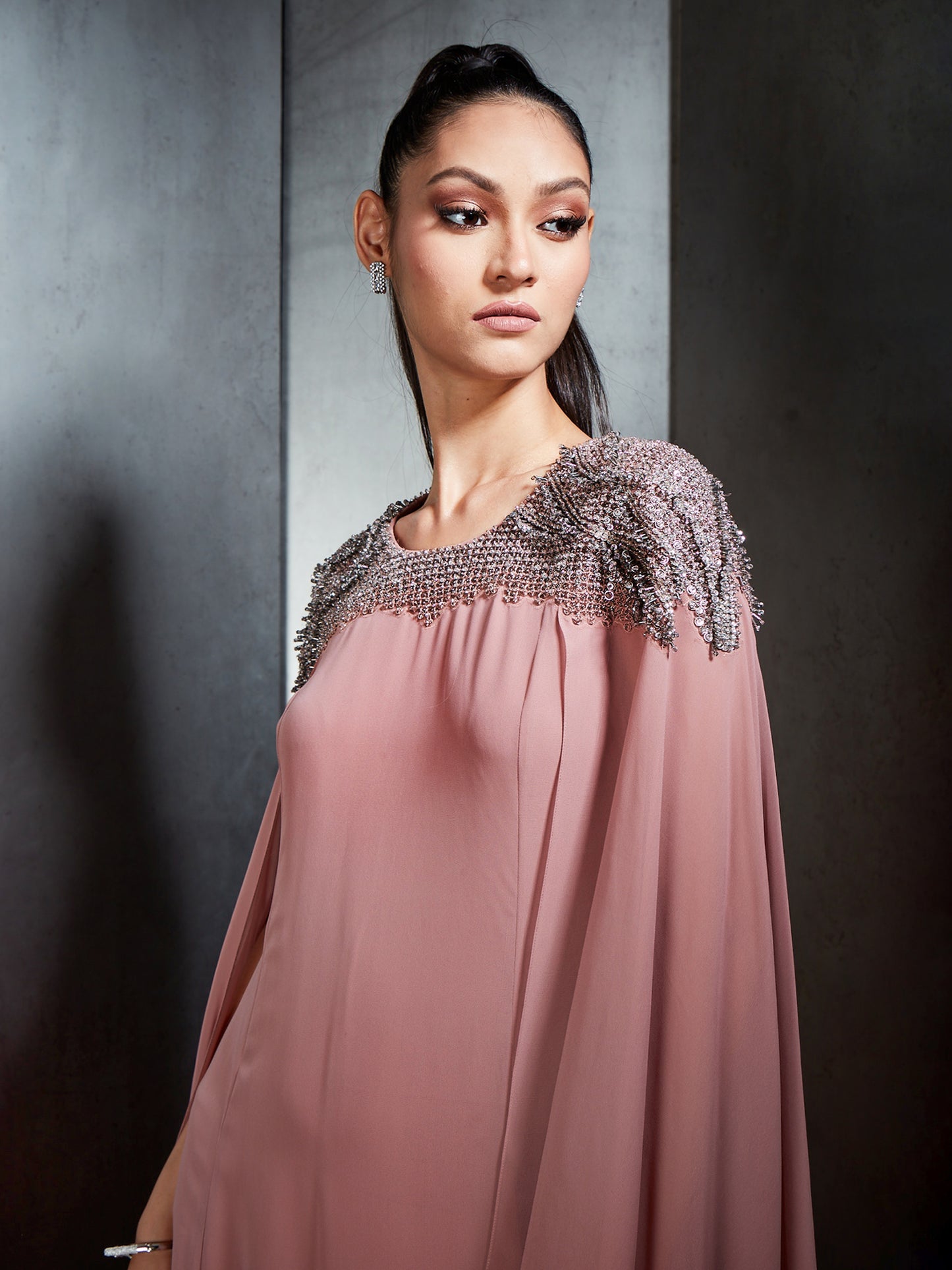 Embroidered Long Kaftan With Cape Sleeves