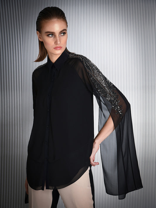 Paneled Shirt With Slit Sleeves