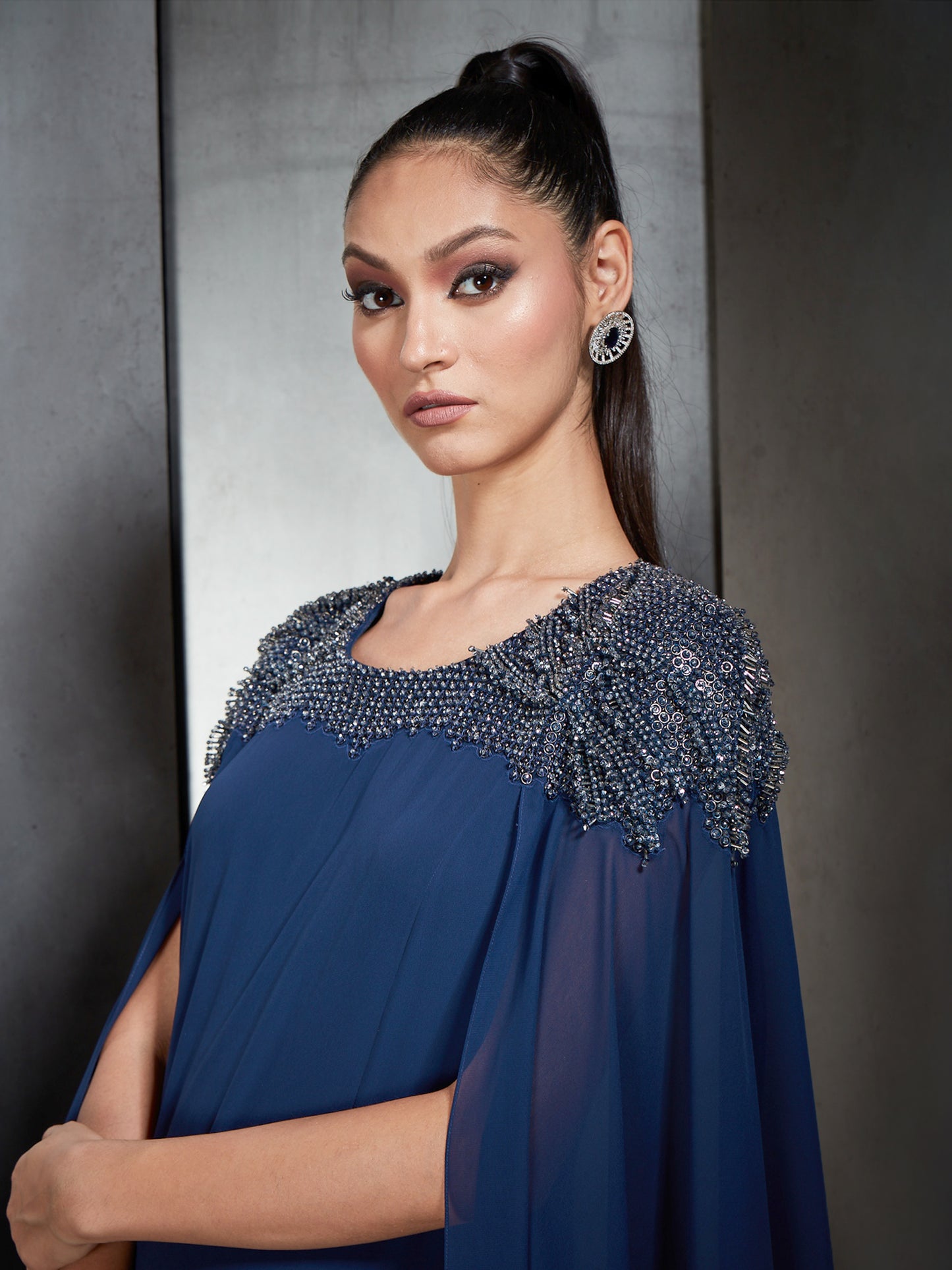 Embroidered Long Kaftan With Cape Sleeves