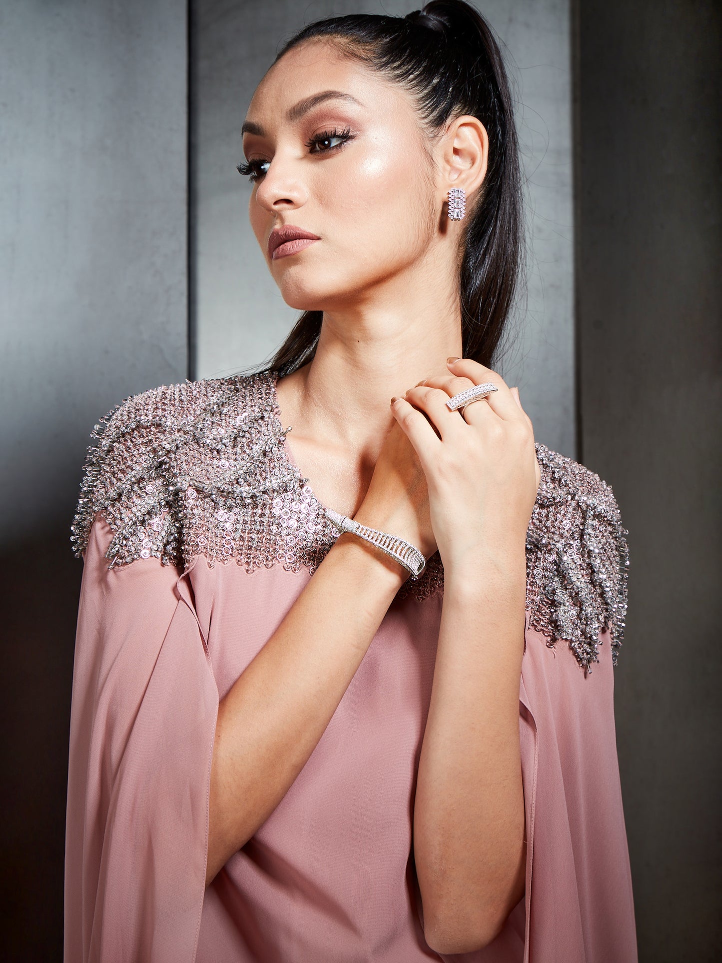 Embroidered Long Kaftan With Cape Sleeves