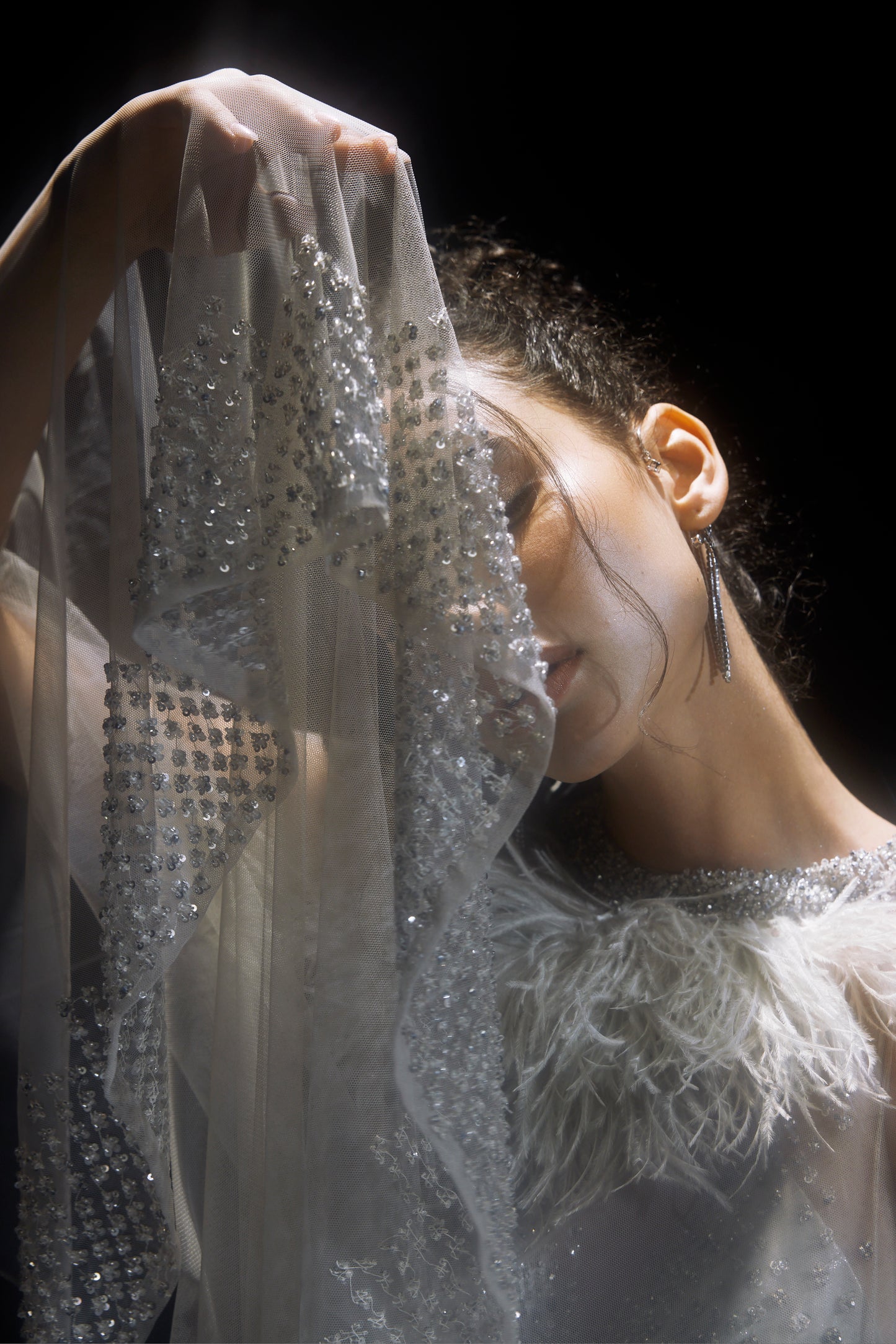 Heavily Embellished Fish Cut Gown With Cape