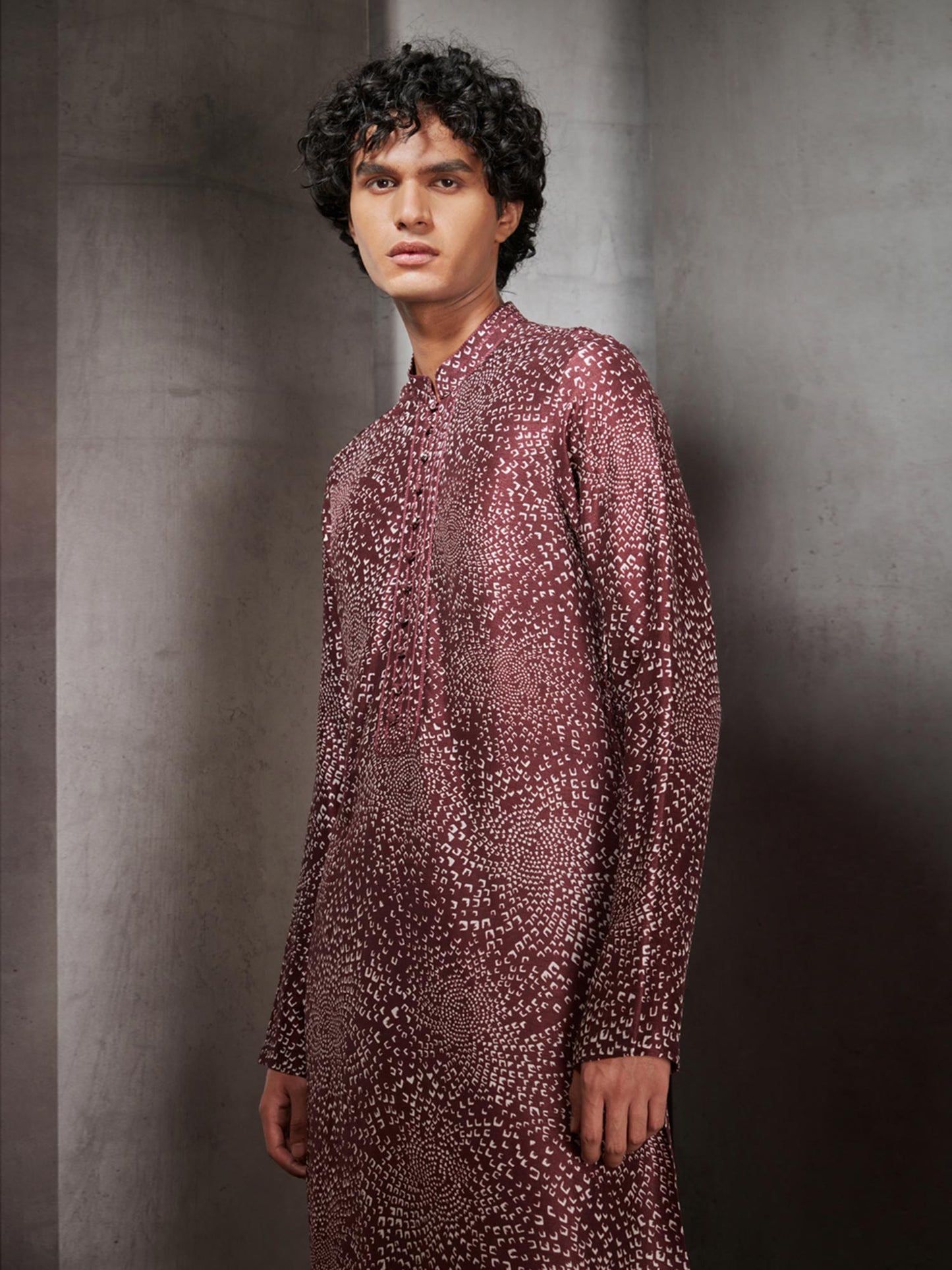 Maroon Mosaic Printed Silk Kurta Set