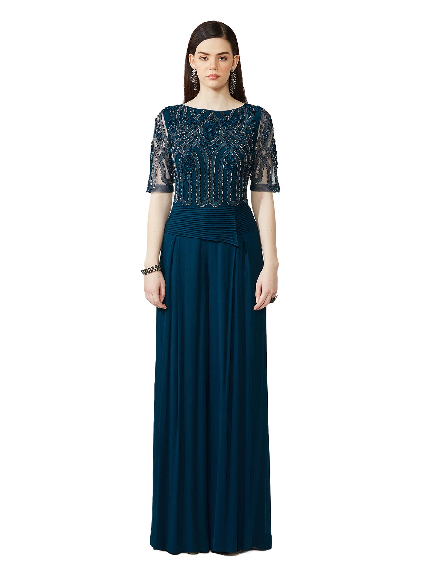 Galaxy Blue Embroidered Peplum Top With Skirt