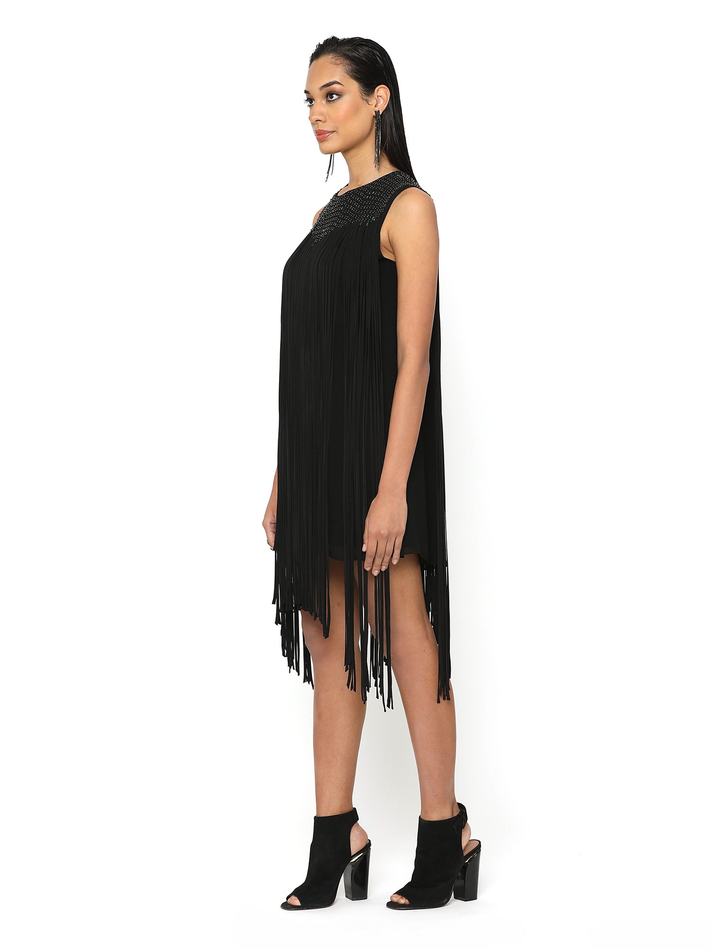 Pale Black Fringe Dress