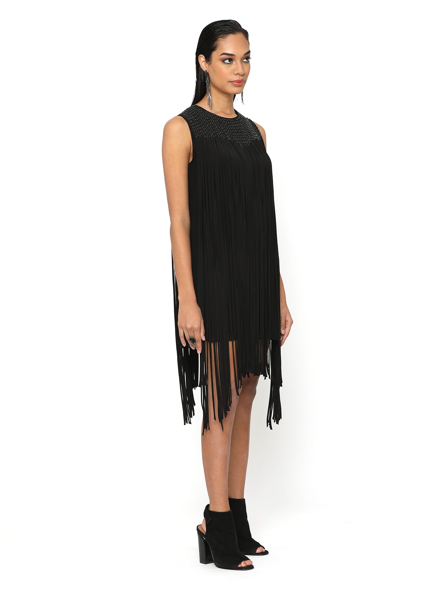 Pale Black Fringe Dress