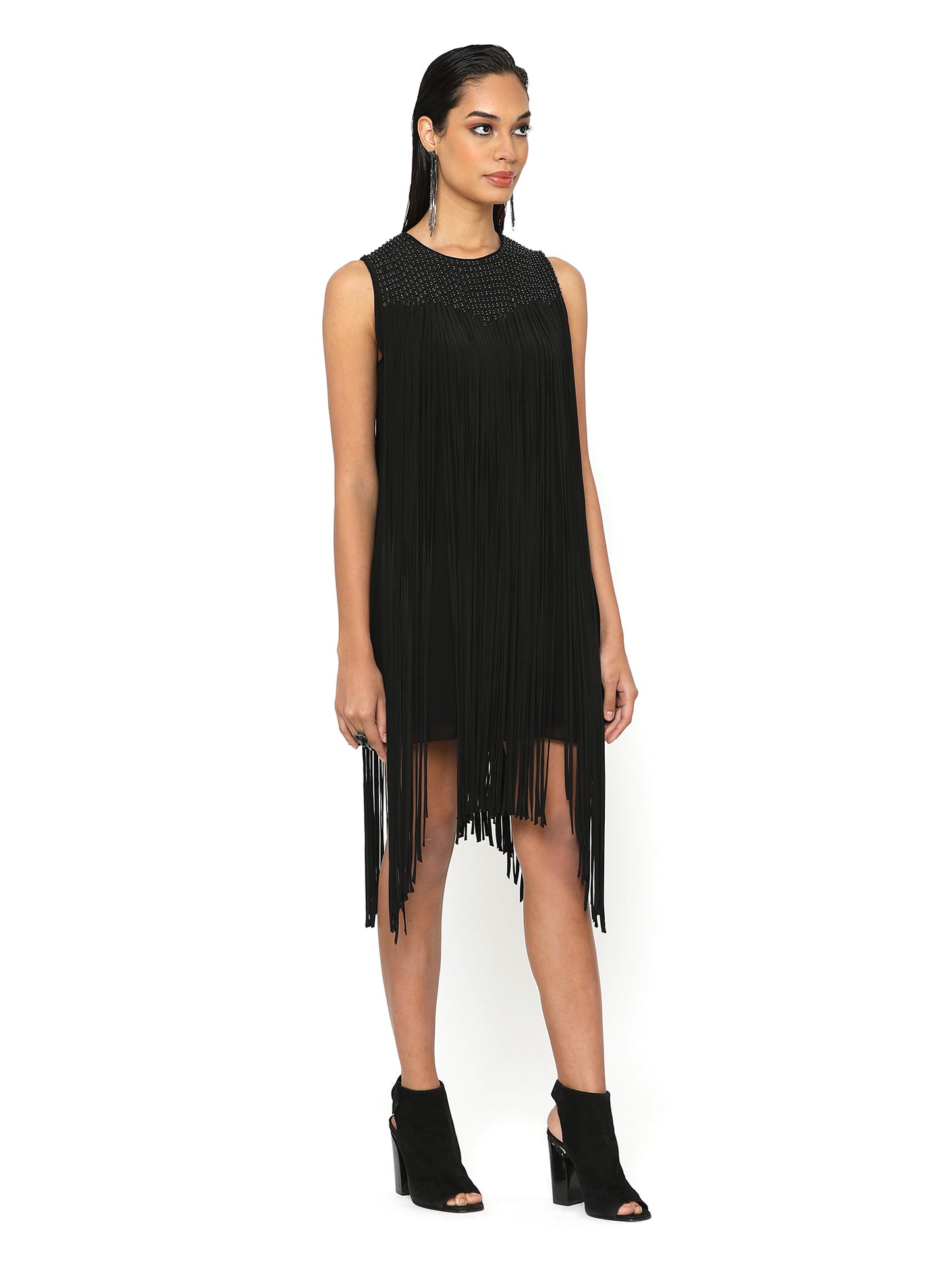 Pale Black Fringe Dress