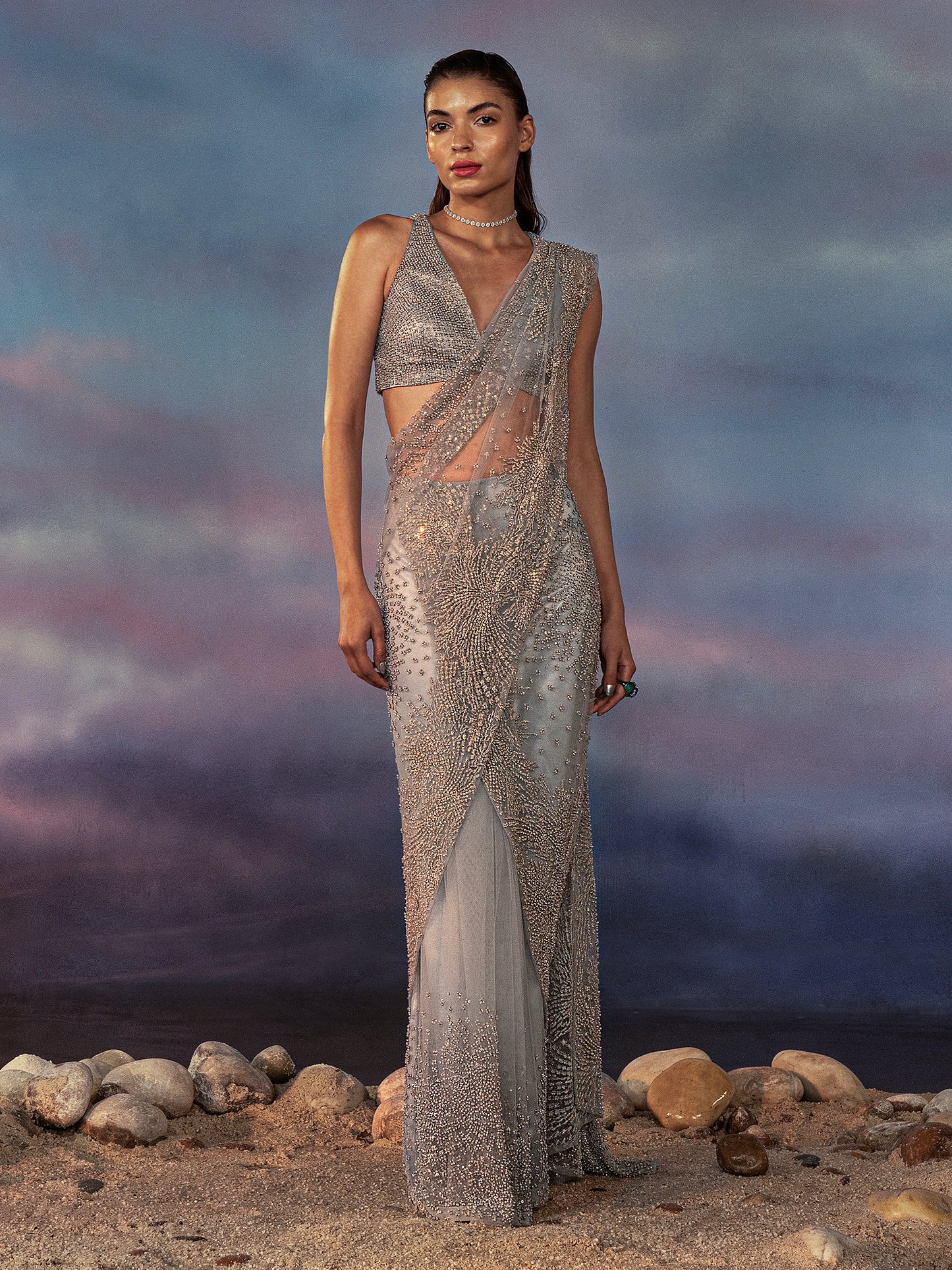 Kyanite Pre-Stitched Sari