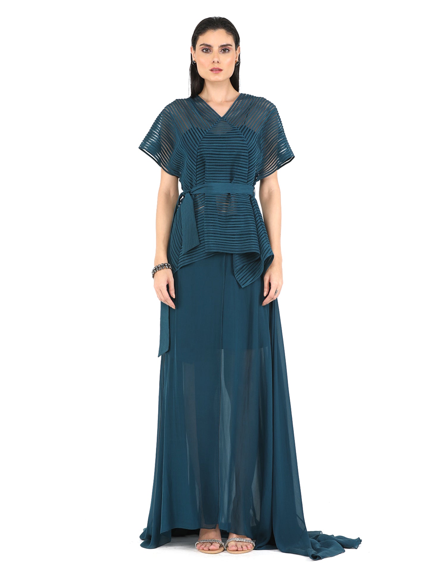 Paneled Box Top With Draped Skirt