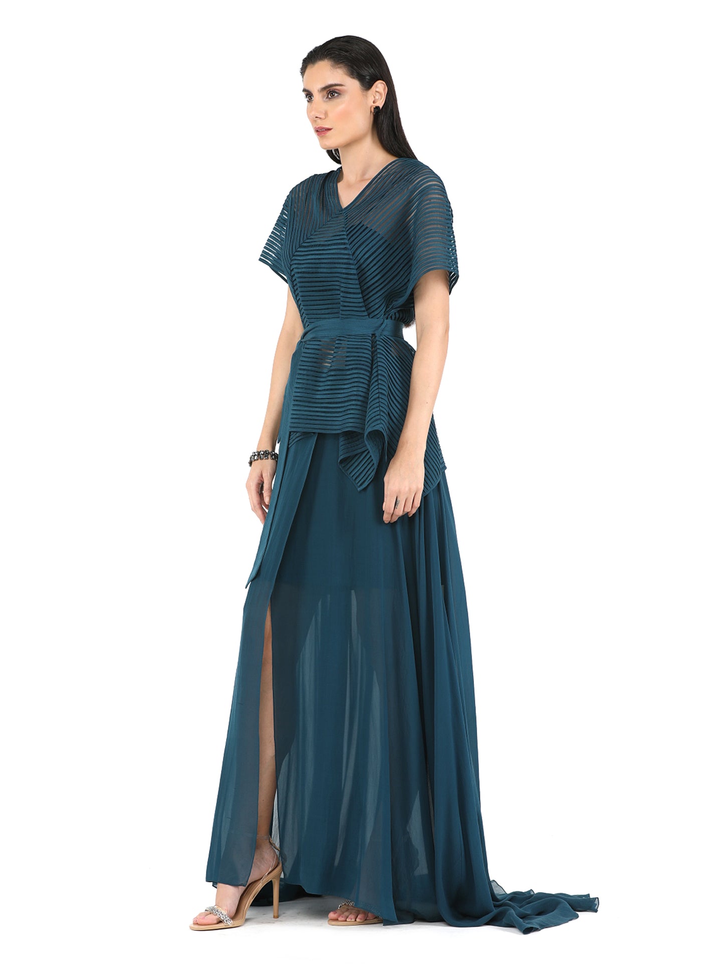 Paneled Box Top With Draped Skirt