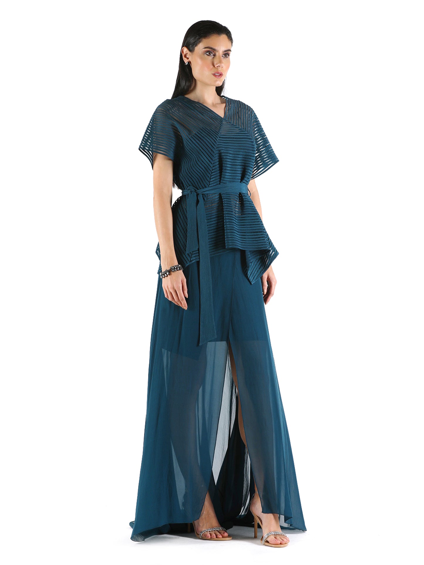 Paneled Box Top With Draped Skirt