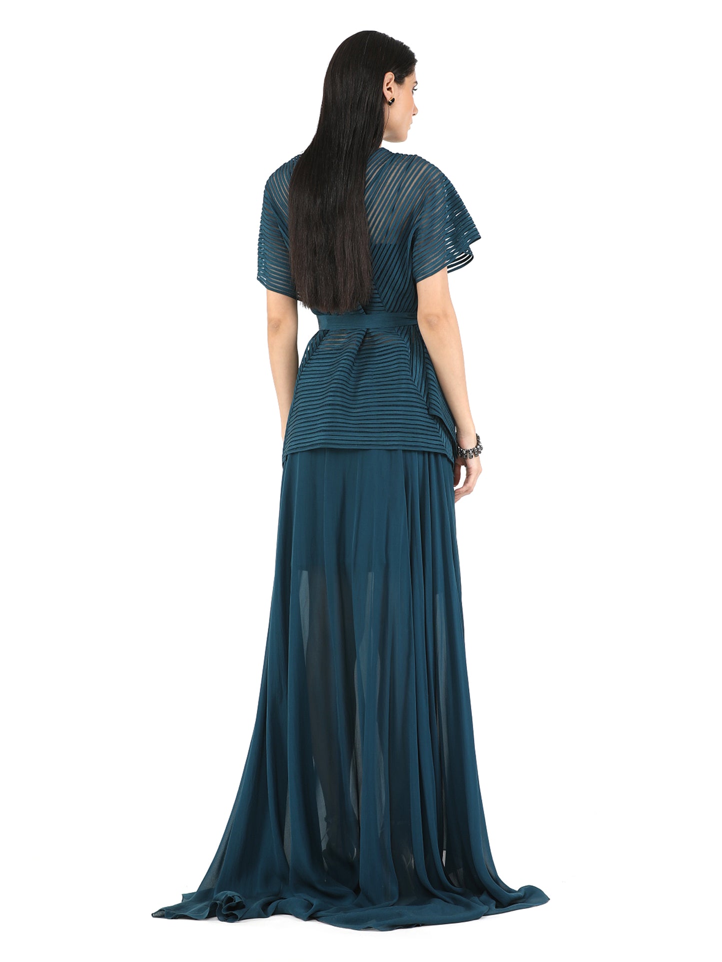 Paneled Box Top With Draped Skirt