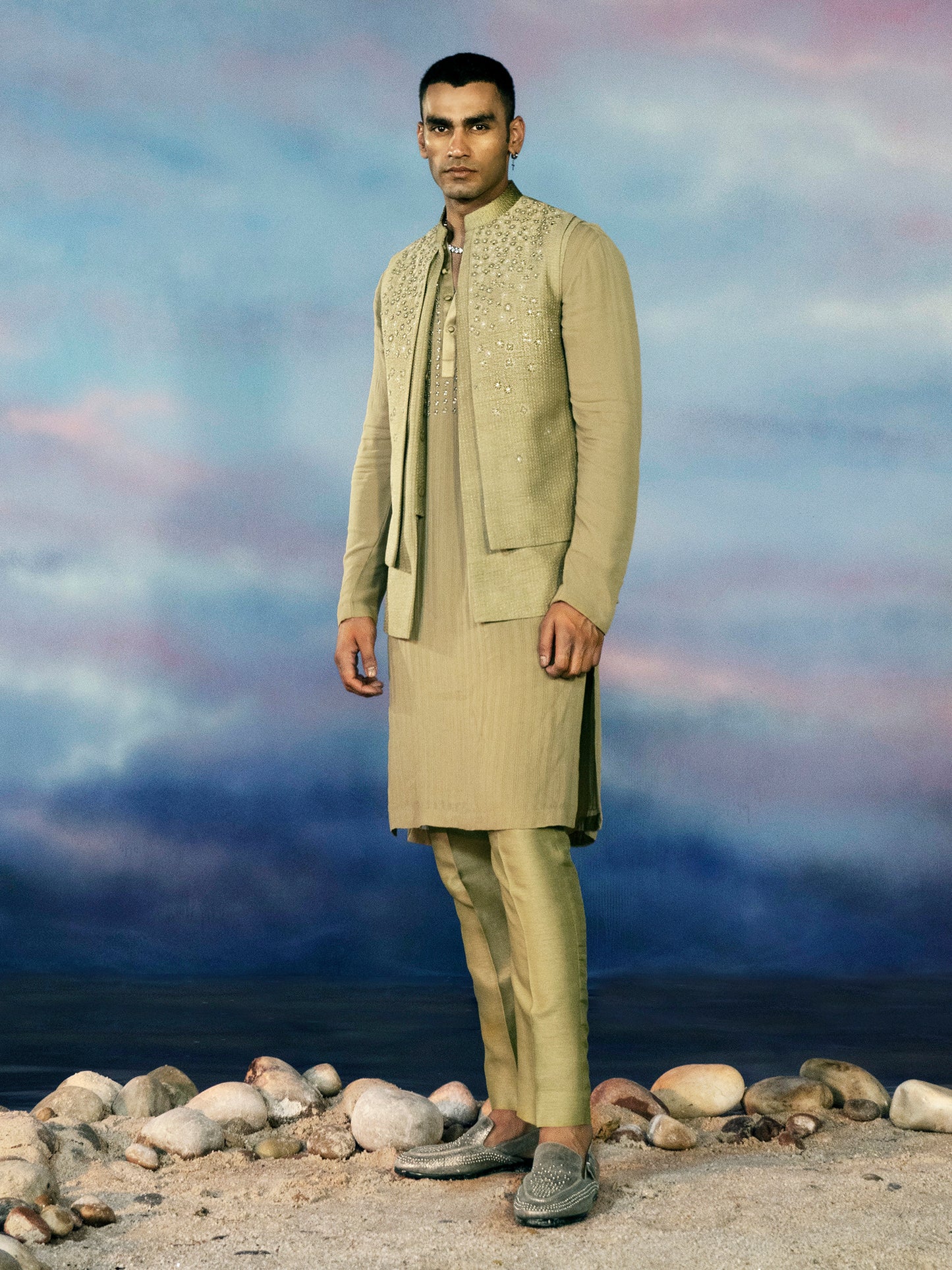 Floral Glitch Waist Jacket Set