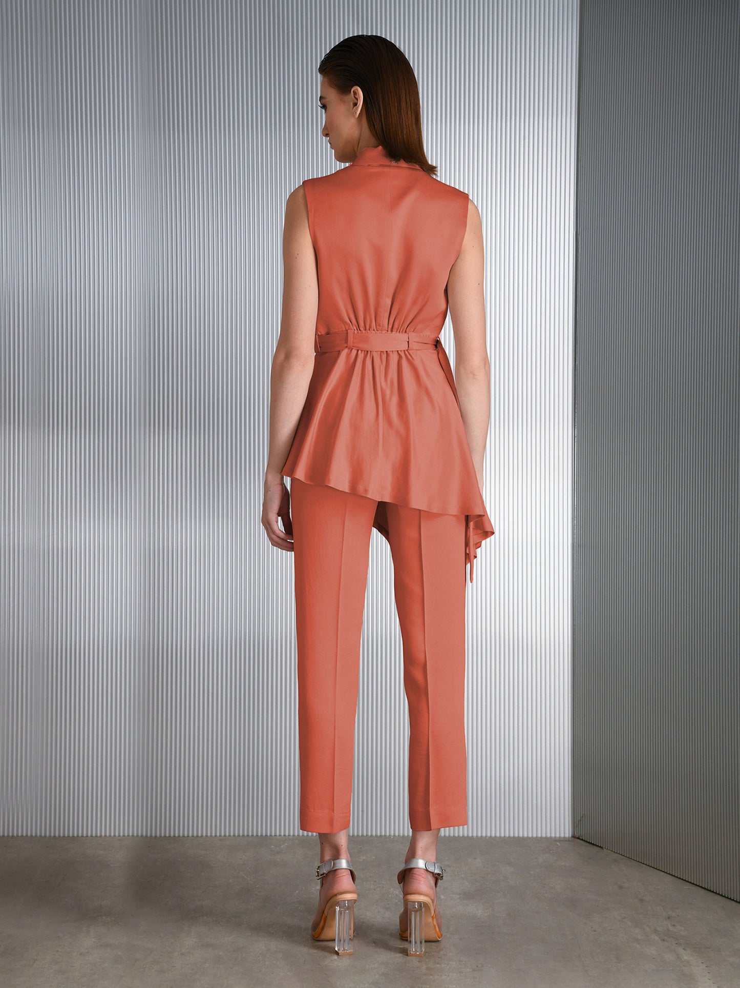 Sleeveless Satin Top With Lapels