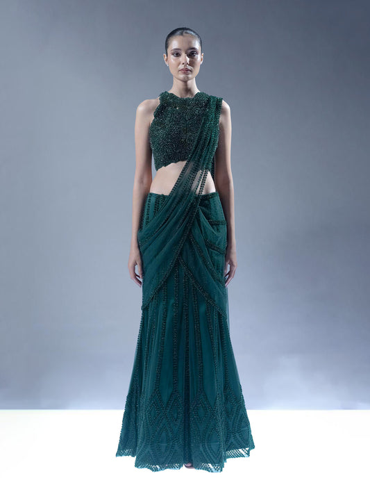 Embellished Pre-Draped Saree Set