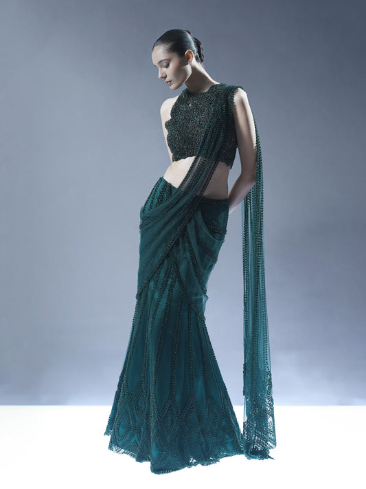 Embellished Pre-Draped Saree Set
