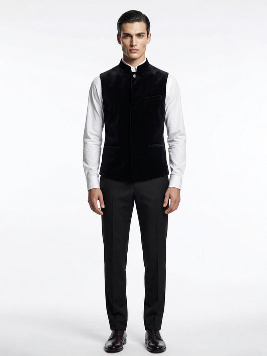 Midnight Black Velvet Bundi